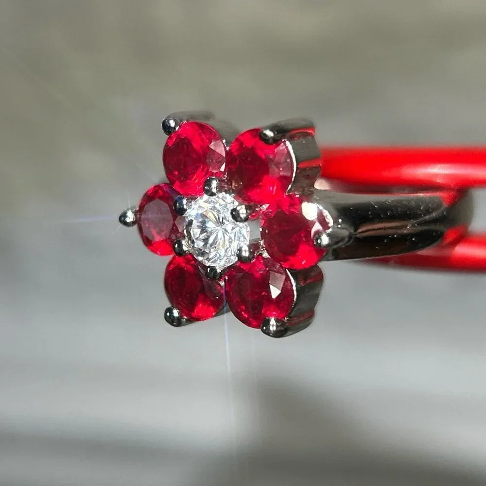 925‎ Silver Red/White Flower Ring